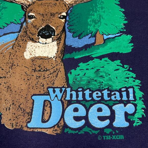 Vintage 90s Whitetail Deer TSI Navy T-Shirt Navy Single Stitch XL - Picture 4 of 11